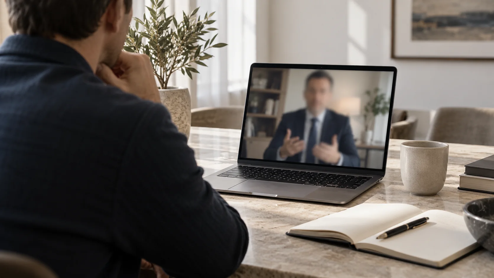 Immagine illustrativa di un cliente che conversa in video con un avvocato